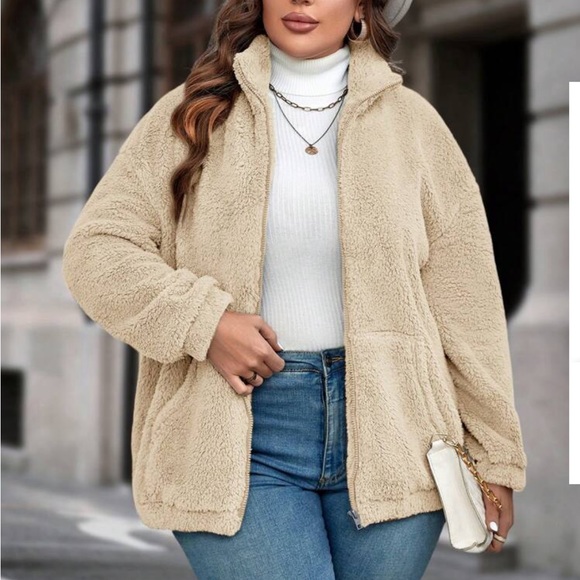 Plus size cost zip up teddy jacket - Picture 14 of 16